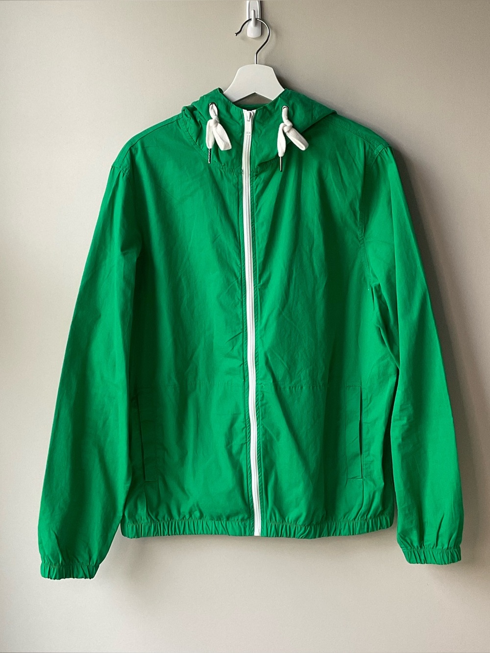 Denim Flower Green Hooded Windbreaker Jacket with White Zip Medium